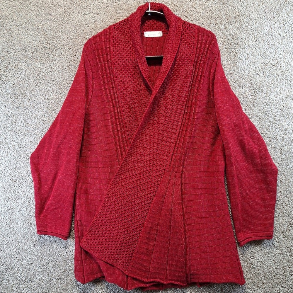 89th + Madison Cardigan Womens 3X Red Knit Open Front Shawl Collar Boho Cozy